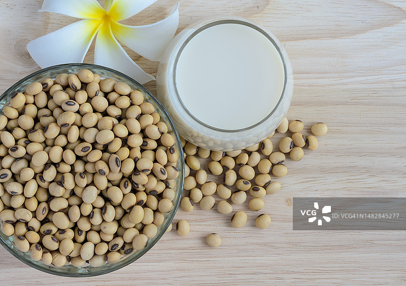 一杯新鲜豆奶和有机大豆种子，罗马尼亚图片素材