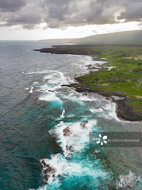 美国夏威夷海天一色的航拍景色图片素材