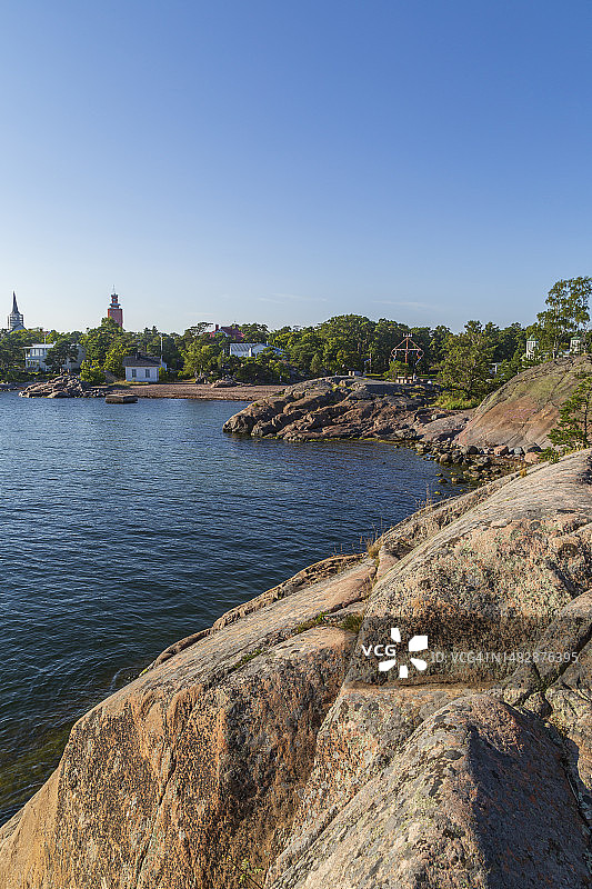 芬兰汉科Puistovuori岩石海岸线城市风光图片素材
