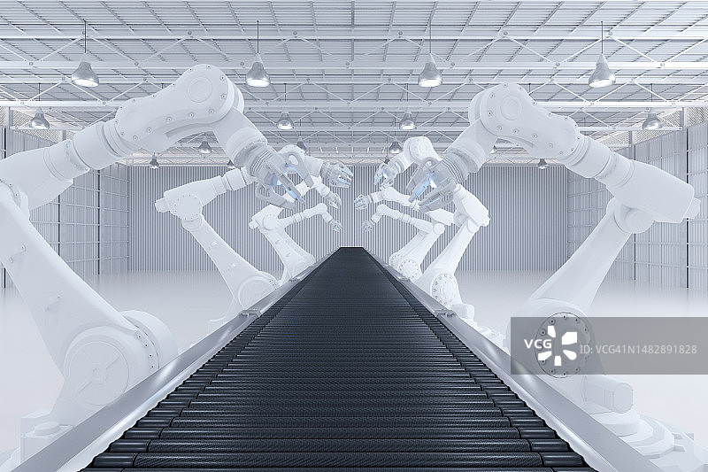 未来装配制造工厂中的机械臂图片素材