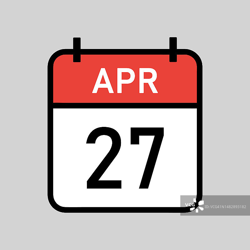 4月27日红白配色日历页，带黑色轮廓，日历日期矢量图图片素材