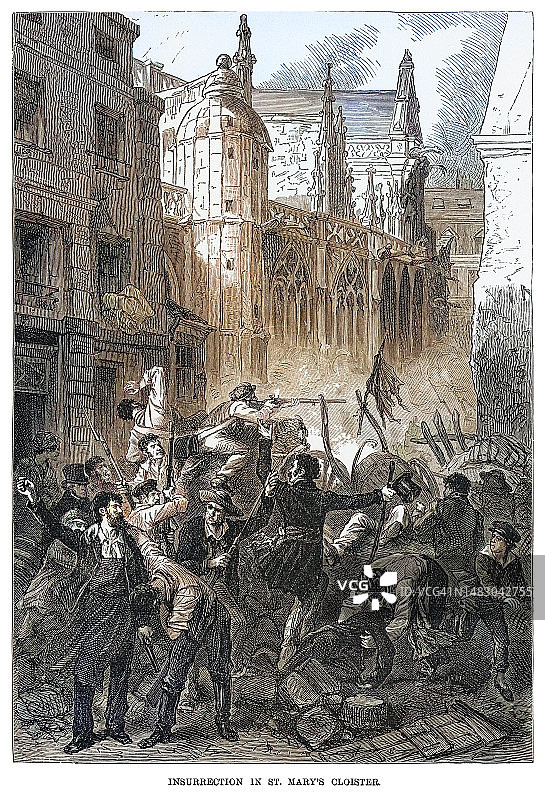 圣玛丽修道院暴动古老版画图片素材