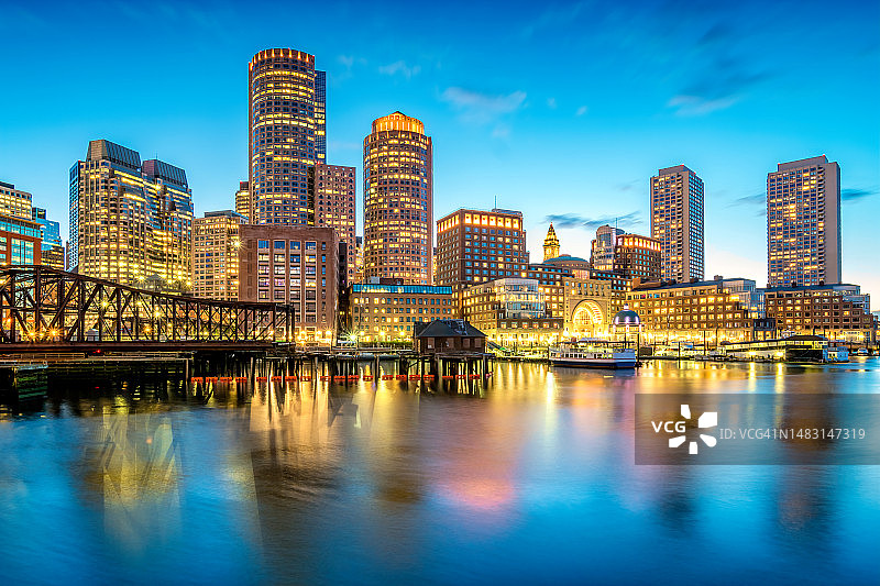 波士顿市中心海滨天际线图片素材