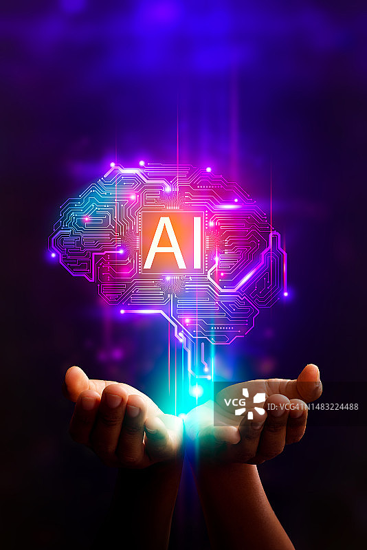 互联网技术：人们使用AI网络来帮助工作，商业和现代技术中的AI学习或人工智能图片素材