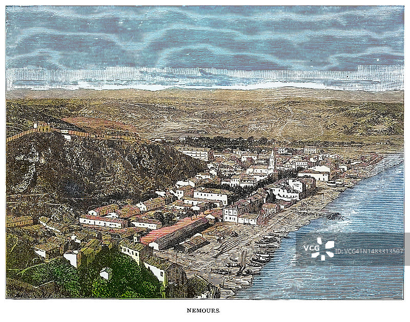 法国塞纳-马恩省内穆尔古镇雕刻插图图片素材