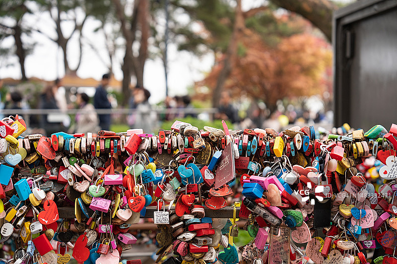 南山背景下的爱情锁图片素材