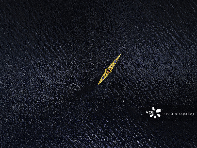 人与自然：女子在湖中划桨，鸟瞰图图片素材