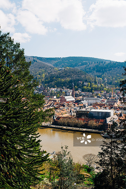 海德堡城市与内卡河、老桥全景图片素材