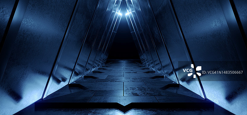 科幻网络外星三角形蓝光隧道3D渲染图片素材