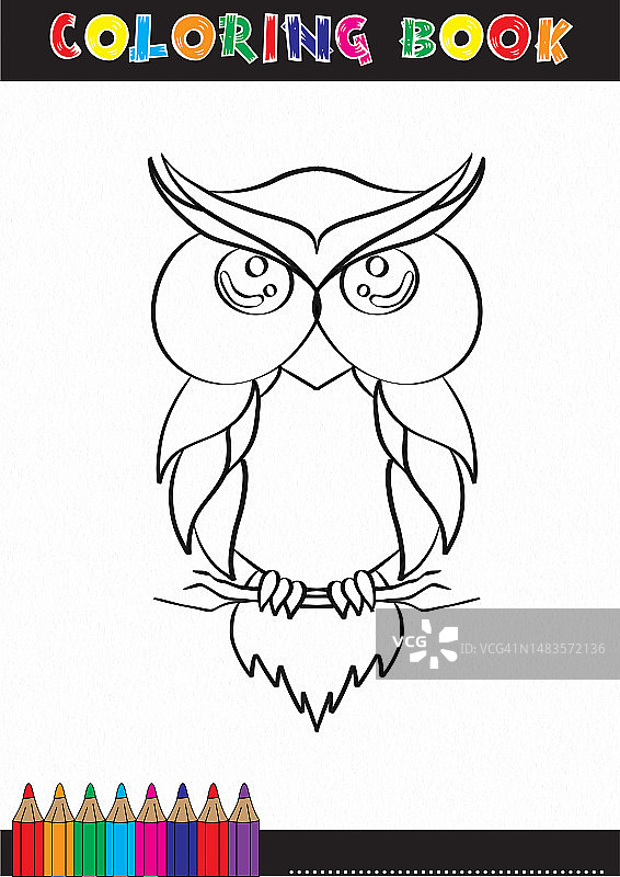 卡通猫头鹰着色书图片素材