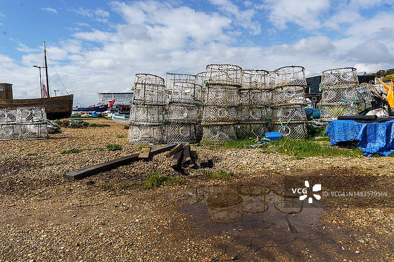 黑斯廷斯海滩的捕蟹器图片素材