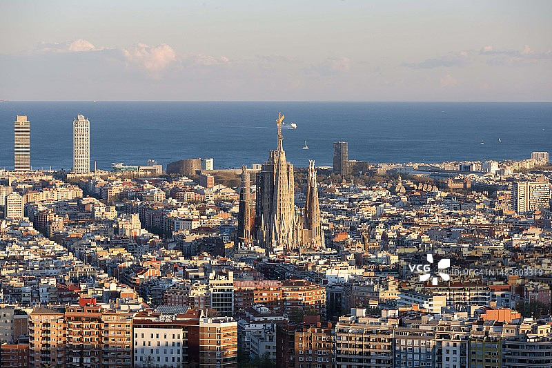 巴塞罗那海滨城市航拍，西班牙图片素材