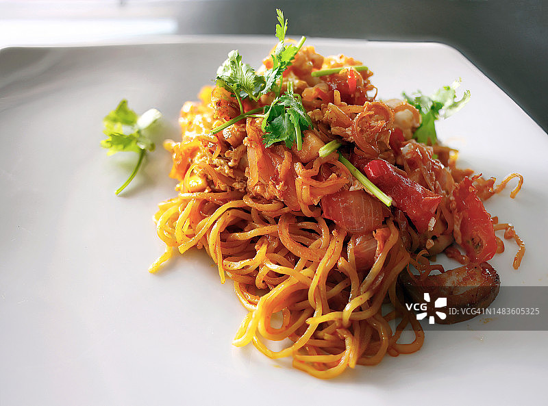 泰式海鲜炒面特写图片素材