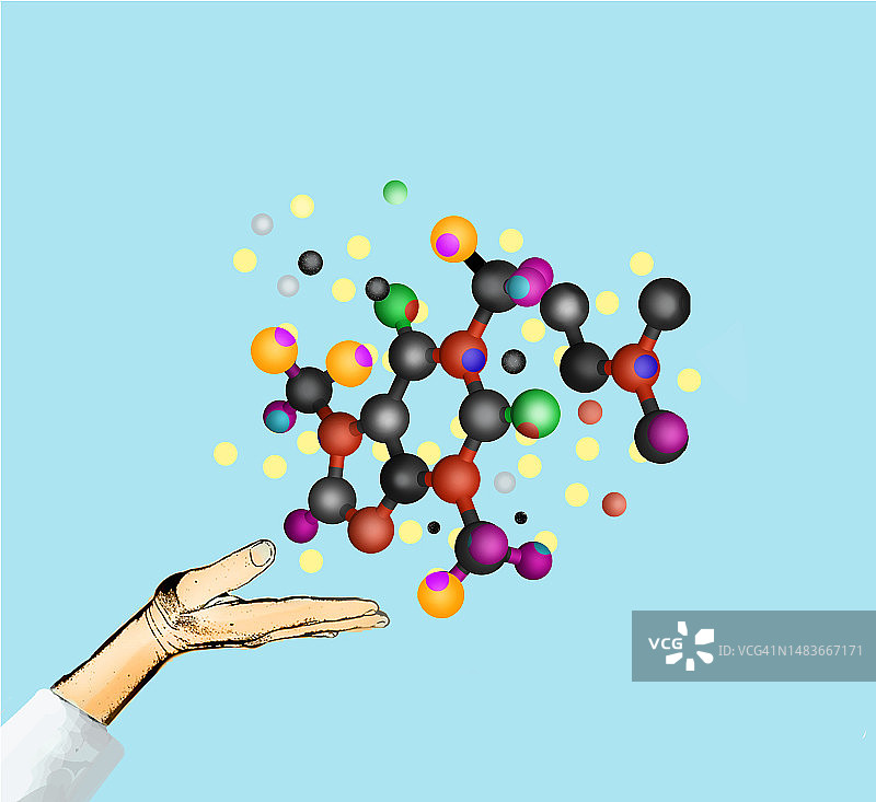 张开手掌上方的分子图片素材