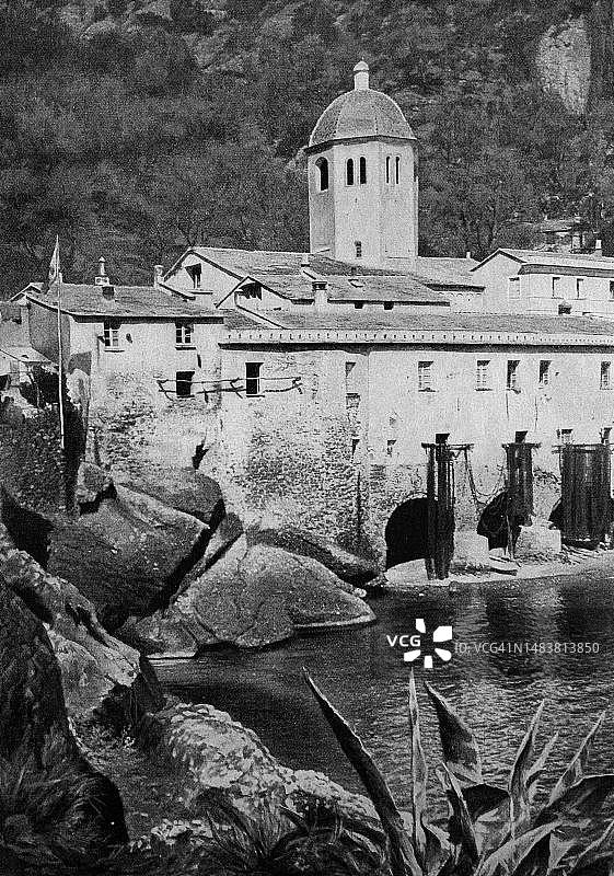 意大利莱万特海湾圣弗鲁托索修道院19世纪历史照片数字复制品图片素材