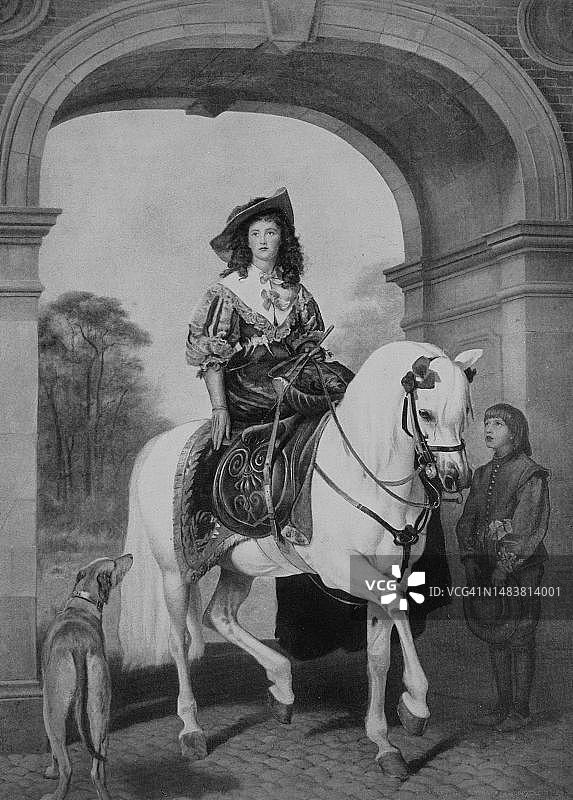 骑白马的贵妇：1880年德国历史画作数字再现图片素材