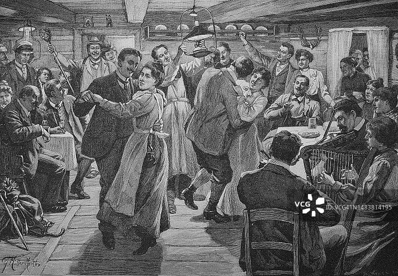 克尔科诺谢山脉旅馆的晚间娱乐活动（德国，波兰，1899年）图片素材