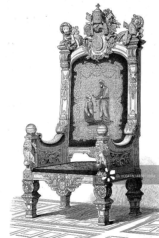 教皇宝座，由伊波利特·索弗雷西制作，法国巴黎，19世纪原始模型的数字修复复制品图片素材