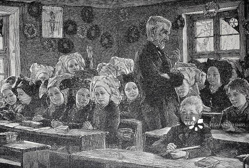 德国卢萨蒂亚文迪施学校19世纪教室历史资料图片素材