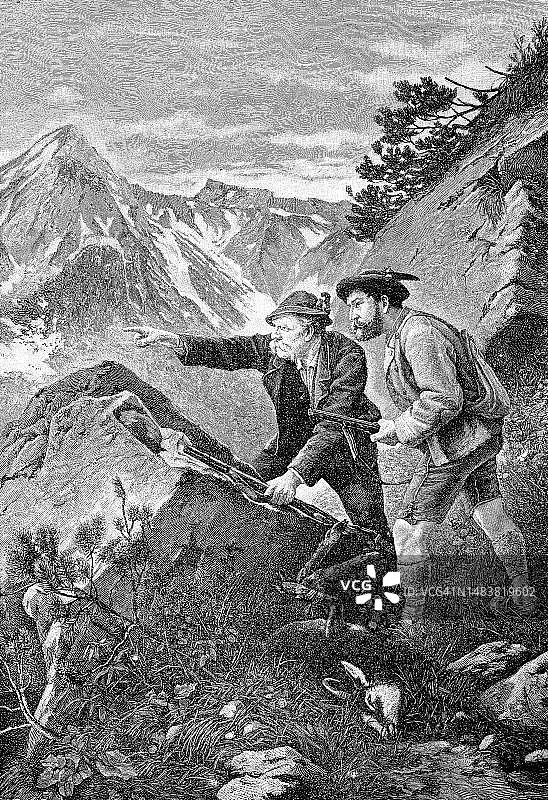 1881年德国巴伐利亚的狩猎场景（19世纪绘画作品数字复制）图片素材