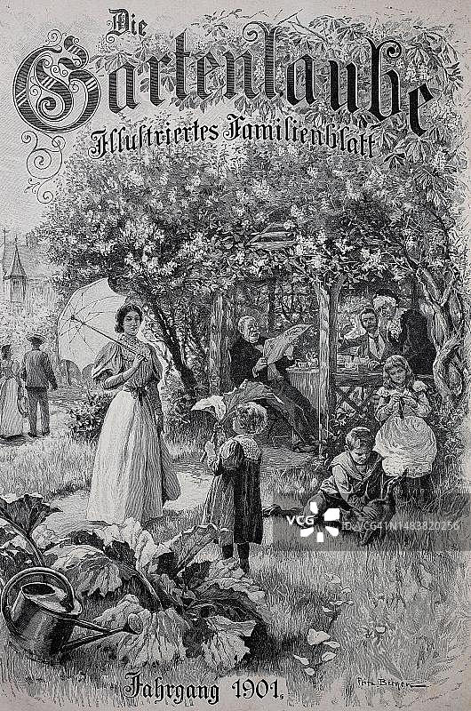 1901年德国《Gartenlaube》家庭杂志封面，历史资料，19世纪原版数字复制品，原始日期未知图片素材