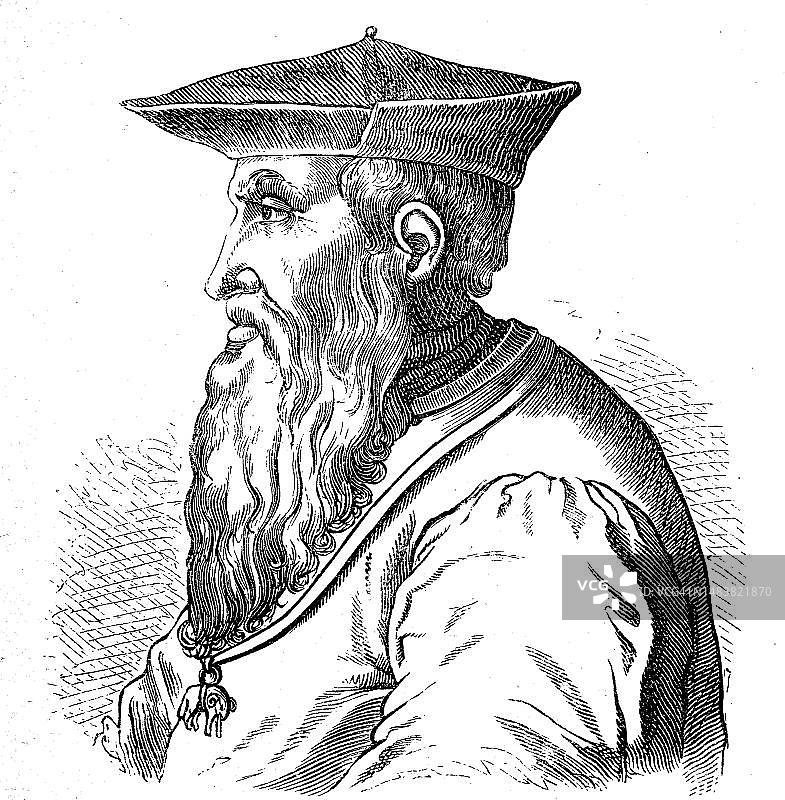 安德烈亚斯·多里亚:热那亚海军上将和梅尔菲亲王,意大利热那亚共和国统治者,19世纪原版数字复制品图片素材