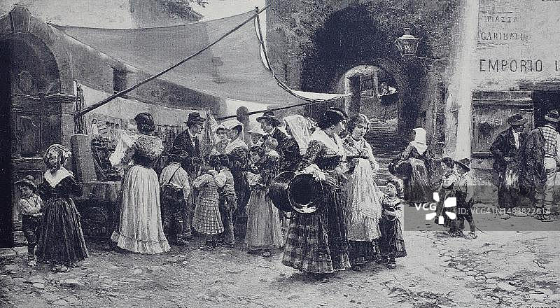 意大利街头小贩，意大利，历史照片，19世纪绘画的数字复制品图片素材