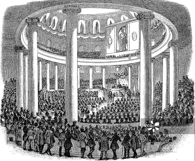 1799年德国法兰克福保罗教堂的国民议会会议（19世纪历史资料的数字复制品）图片素材