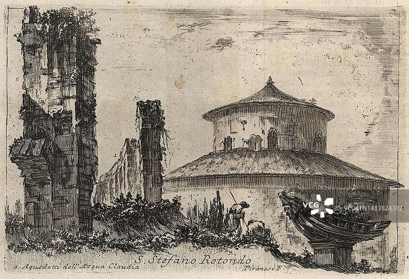 意大利罗马圣斯德望圆形堂，1767年，18世纪原版数字复制品，原始日期未知图片素材