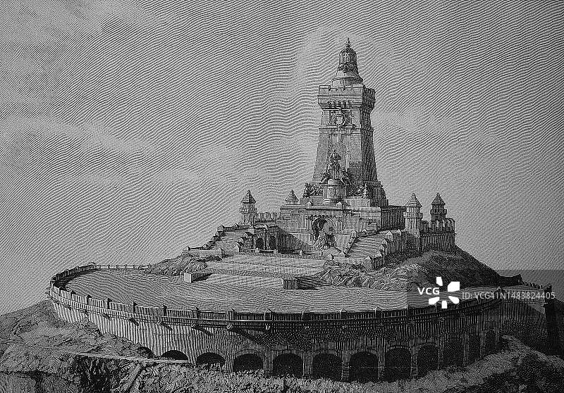 德国基夫豪泽皇帝纪念碑建筑设计，19世纪原始设计的数字再现图片素材
