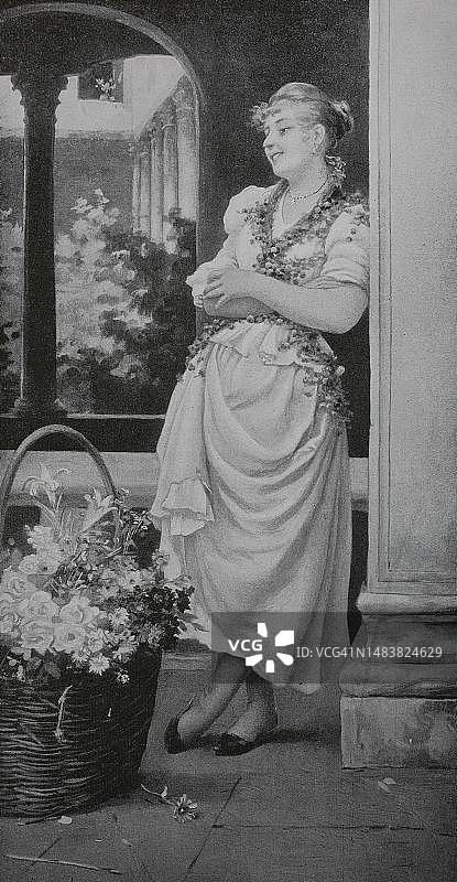 1888年威尼斯的花卉商贩，意大利，历史，19世纪原创绘画的数字复制品图片素材