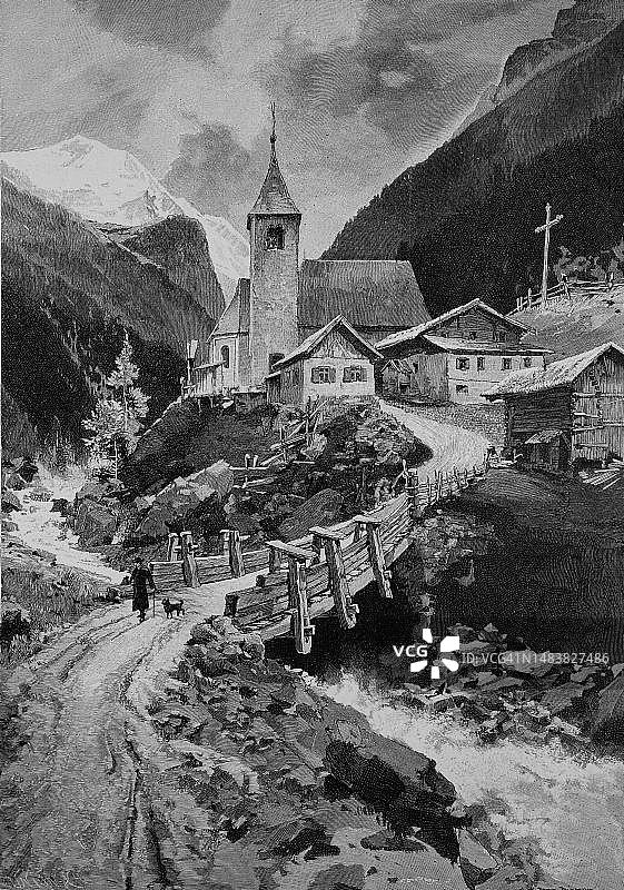 奥地利蒂罗尔州圣伦哈德：19世纪原版数字复制品图片素材