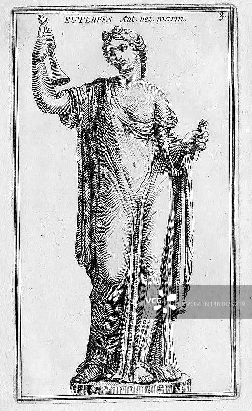 缪斯女神欧忒耳佩，18世纪画作数字复制品图片素材