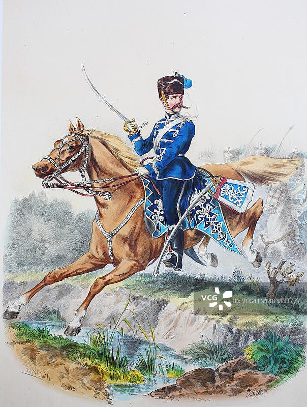 19世纪普鲁士骠骑兵军官军装数字修复图片素材