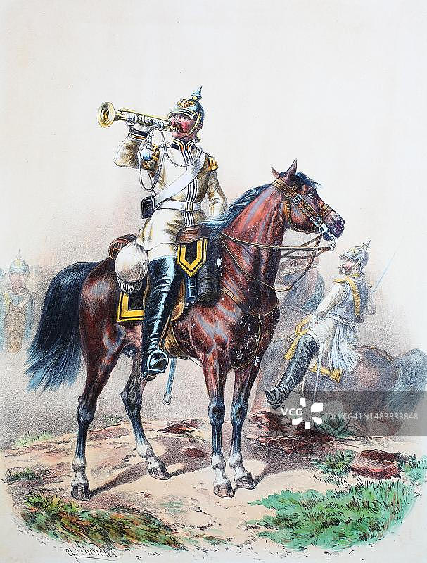 普鲁士军队 Leib Kuerassier 军团军官军装，德国19世纪数字修复图片素材