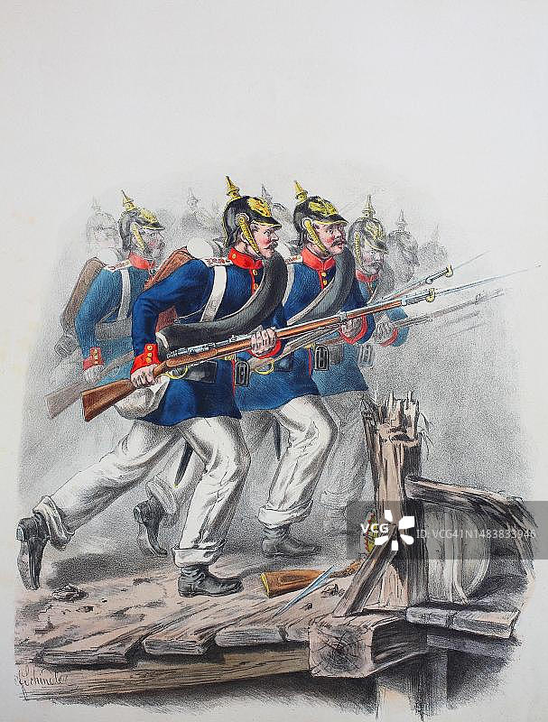 普鲁士军队：波美拉尼亚第2掷弹兵团士兵军装（19世纪数字修复再版）图片素材