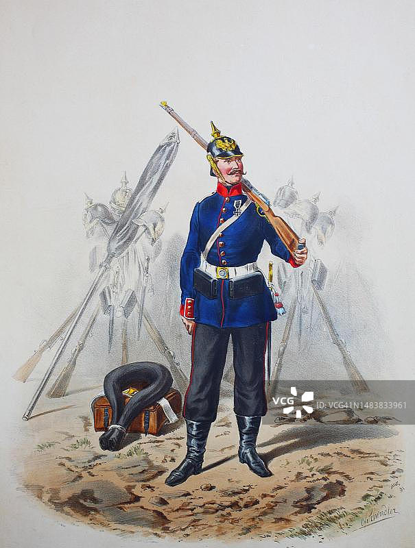 普鲁士军队：第一东普鲁士军团掷弹兵团的军装，19世纪数字修复版图片素材