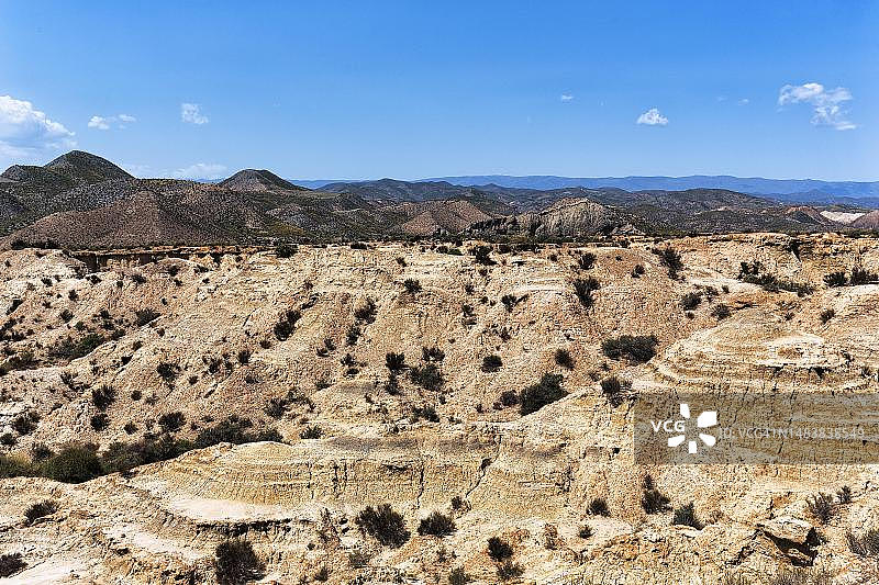 西班牙塔韦尔纳斯沙漠峡谷和丘陵地貌：卡波德加塔自然保护区半沙漠景观图片素材