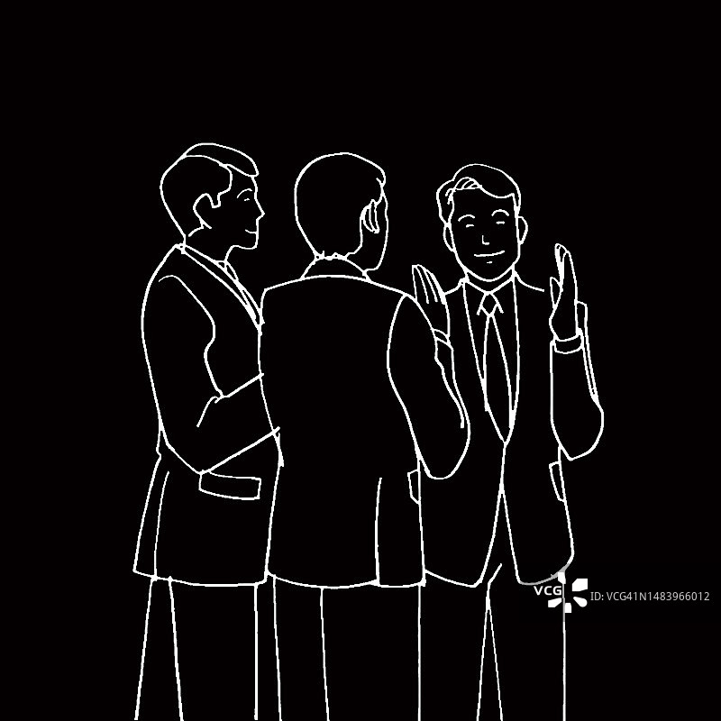 线条画，手绘，男人西装会议插画图片素材