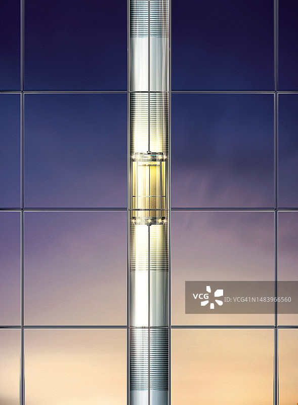玻璃建筑，建筑，外立面，发光，电梯，外部电梯，曝光，3D，无人图片素材