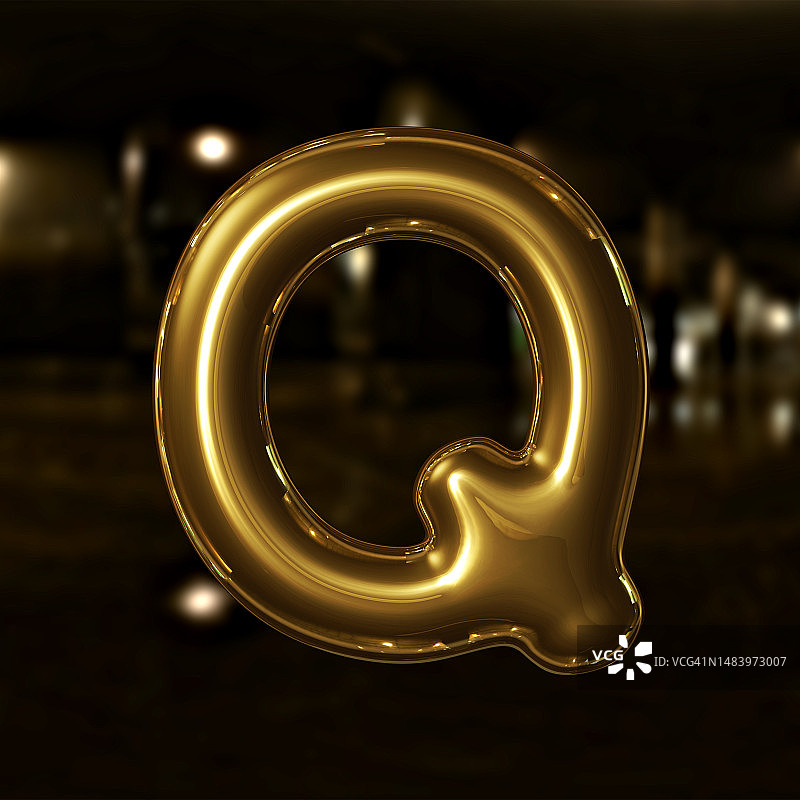 字母Q，金色字母，3D，正面，静物，无人物，路径图片素材