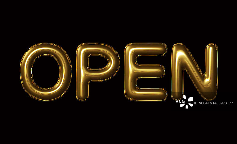 3D金色字母OPEN黑色背景静物图片素材