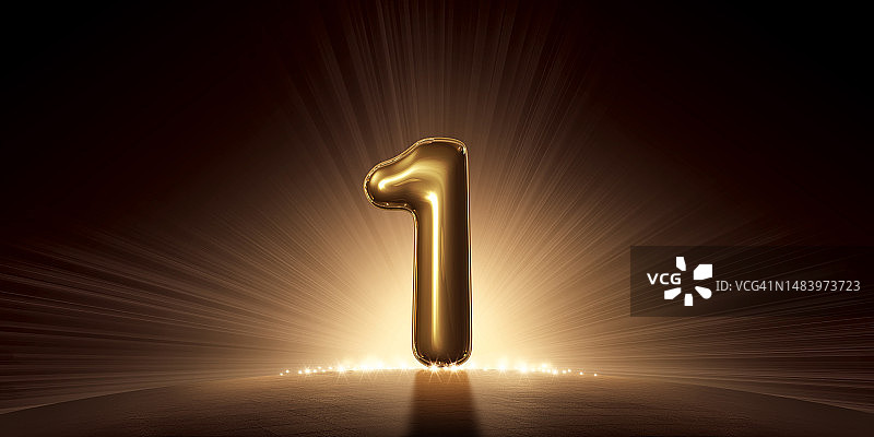 金色数字1 3D立体字光线背景图片素材