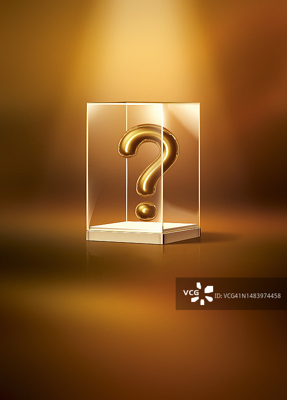 3D透明问号字母展示盒背景图片素材