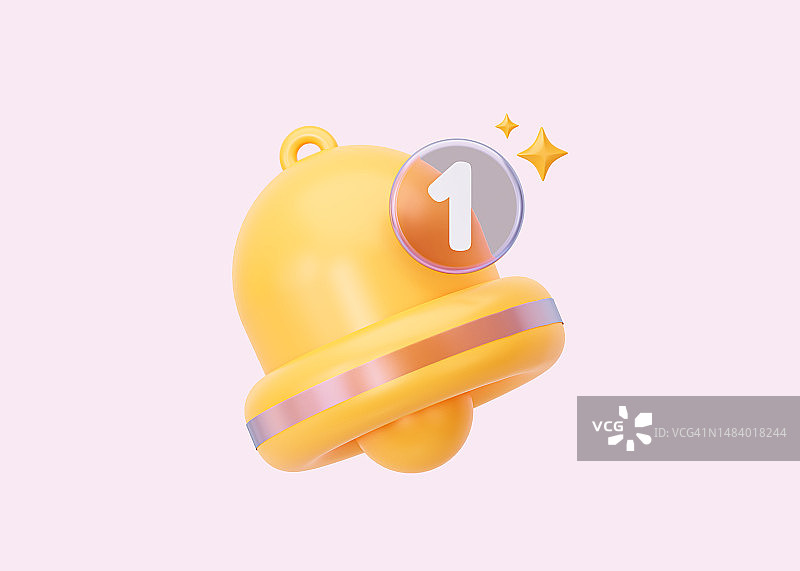 创意通知铃铛图标3D渲染图片素材