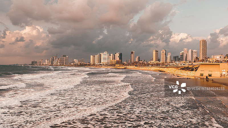 特拉维夫现代城市日落全景图片素材