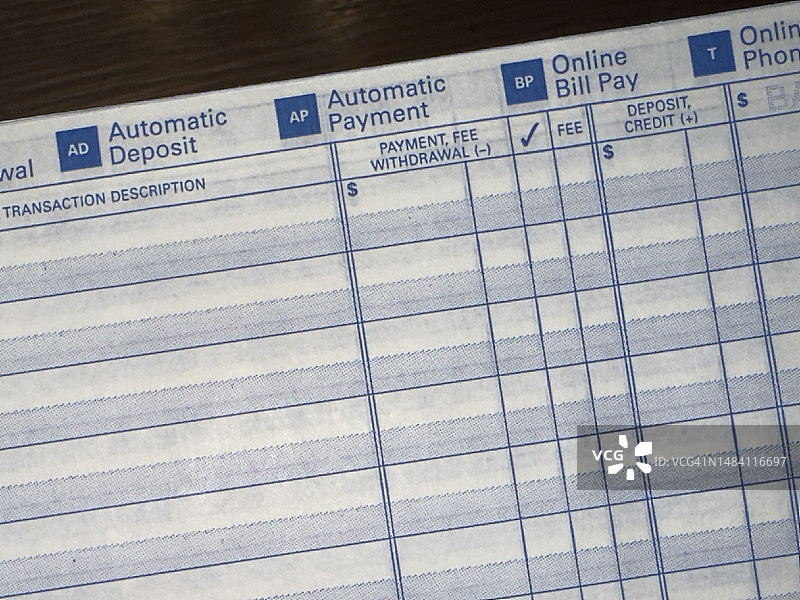 平衡支票簿，逐项列出的账户图片素材