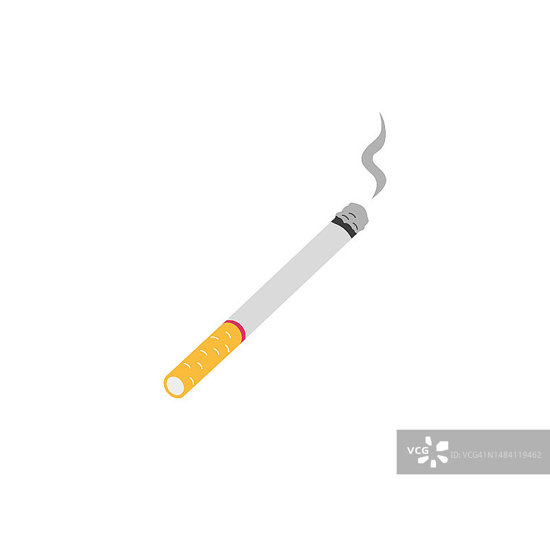 点燃的香烟扁平矢量图，白色背景图片素材