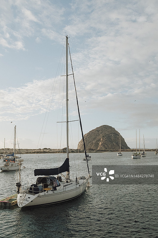 停泊在港口的莫罗湾帆船（竖版）图片素材