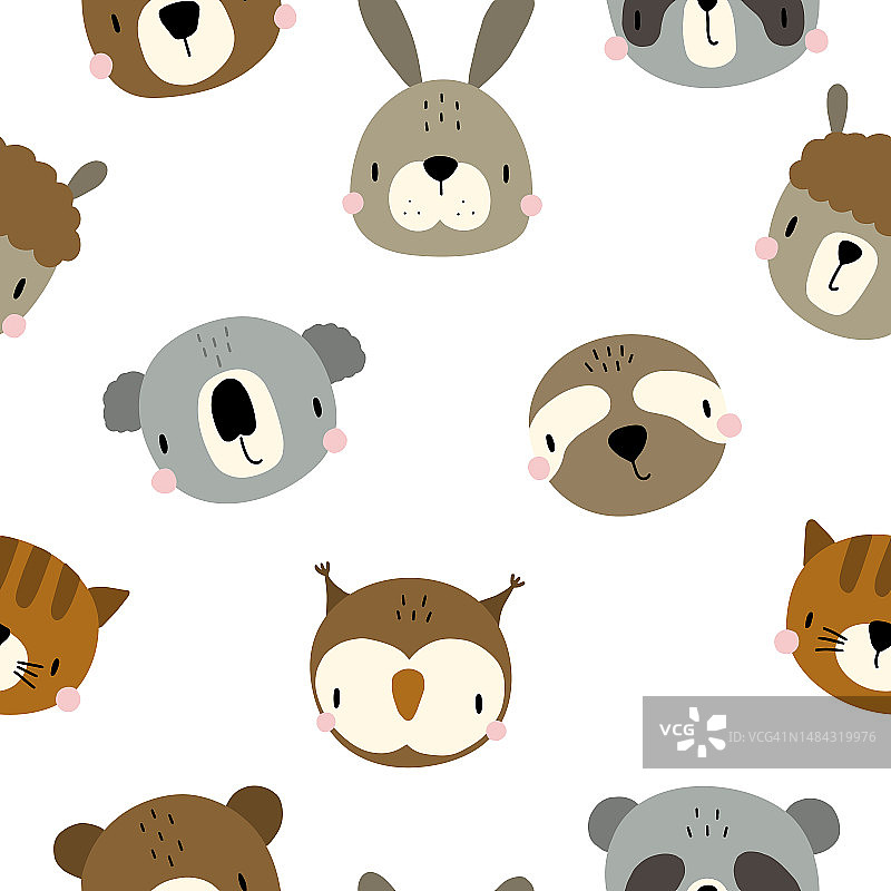 波西米亚风格的可爱动物头像无缝图案矢量图图片素材